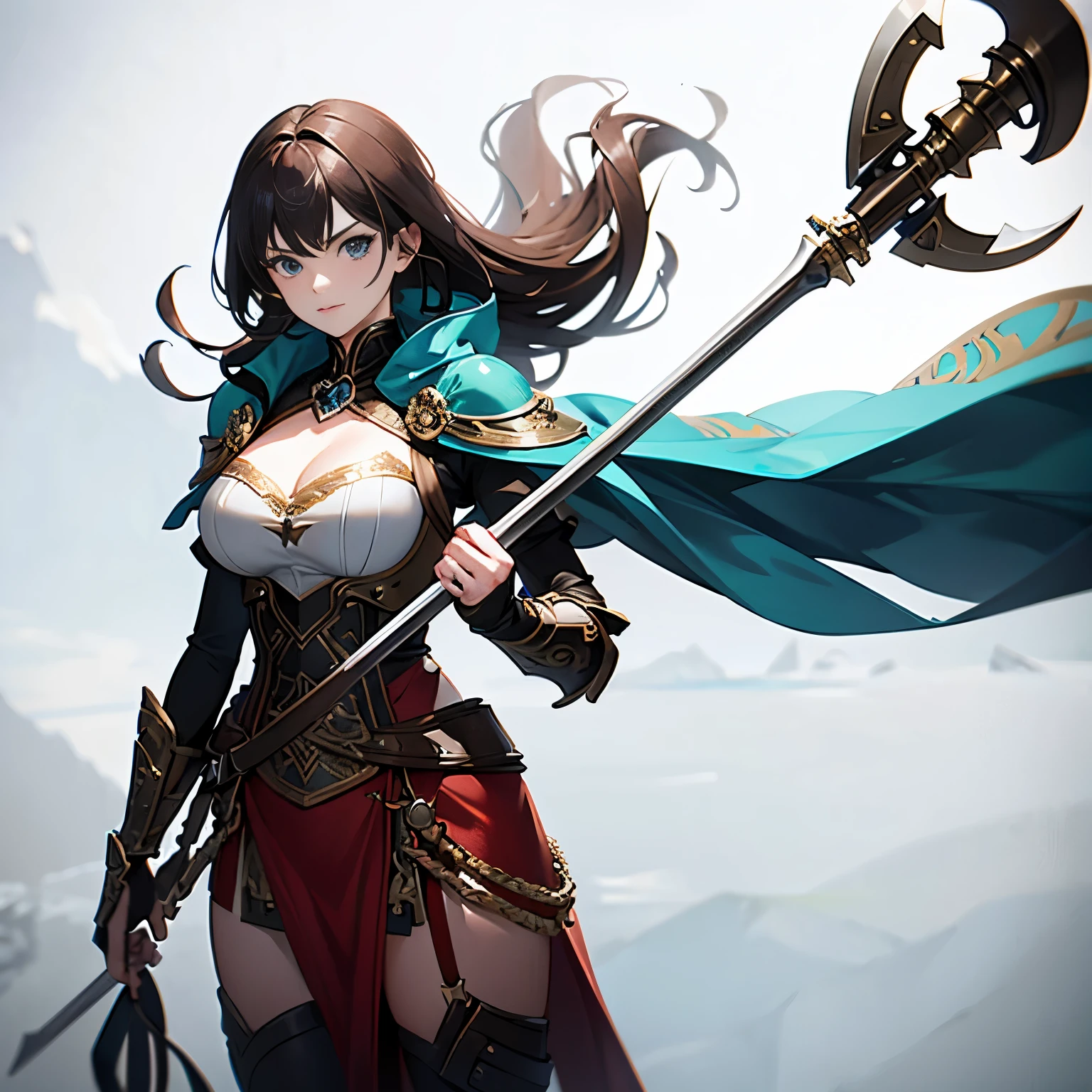 With a giant battle axe in hand, Very detailed.Young women exude confidence and strength, Preparing for the next battle. Remove blur.1people