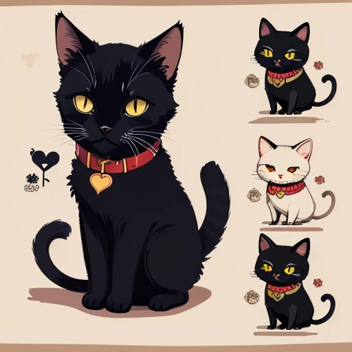 Traditional Tattoo Flash、Old School Tattoo Design、(Cute black cat)、Flat illustration、Vector art,、Face Up、head shot、anime taste、Logo