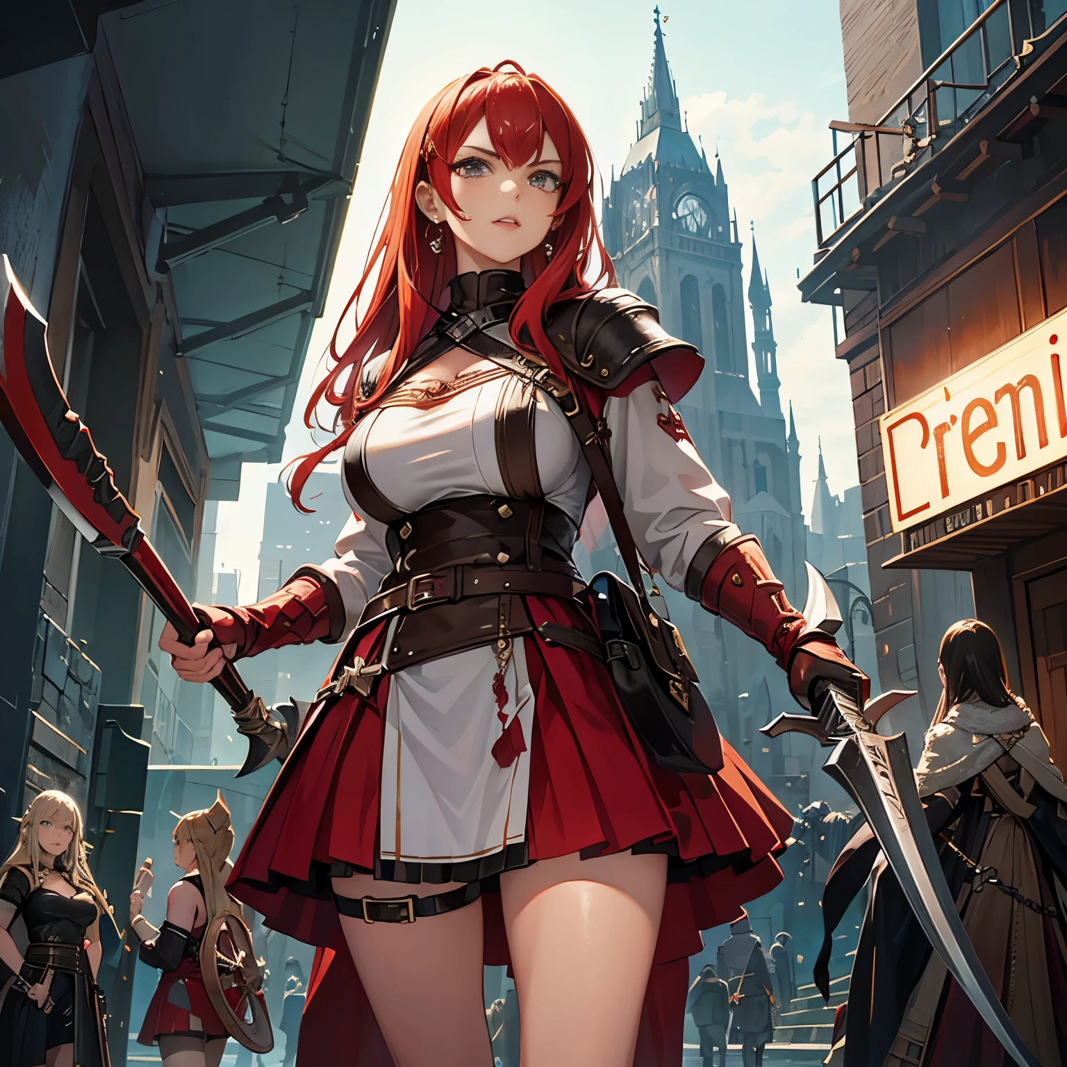 With a giant battle axe in hand, Very detailed.1Young women,berserker