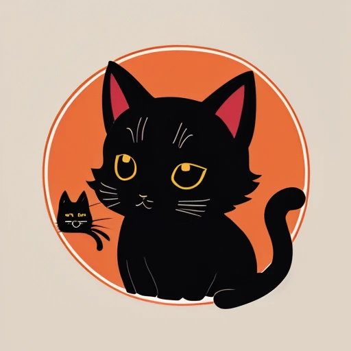 Traditional Tattoo Flash、Old School Tattoo Design、(Cute black cat)、Flat illustration、Vector art,、Japan、head shot、anime taste、Logo、Japanese style