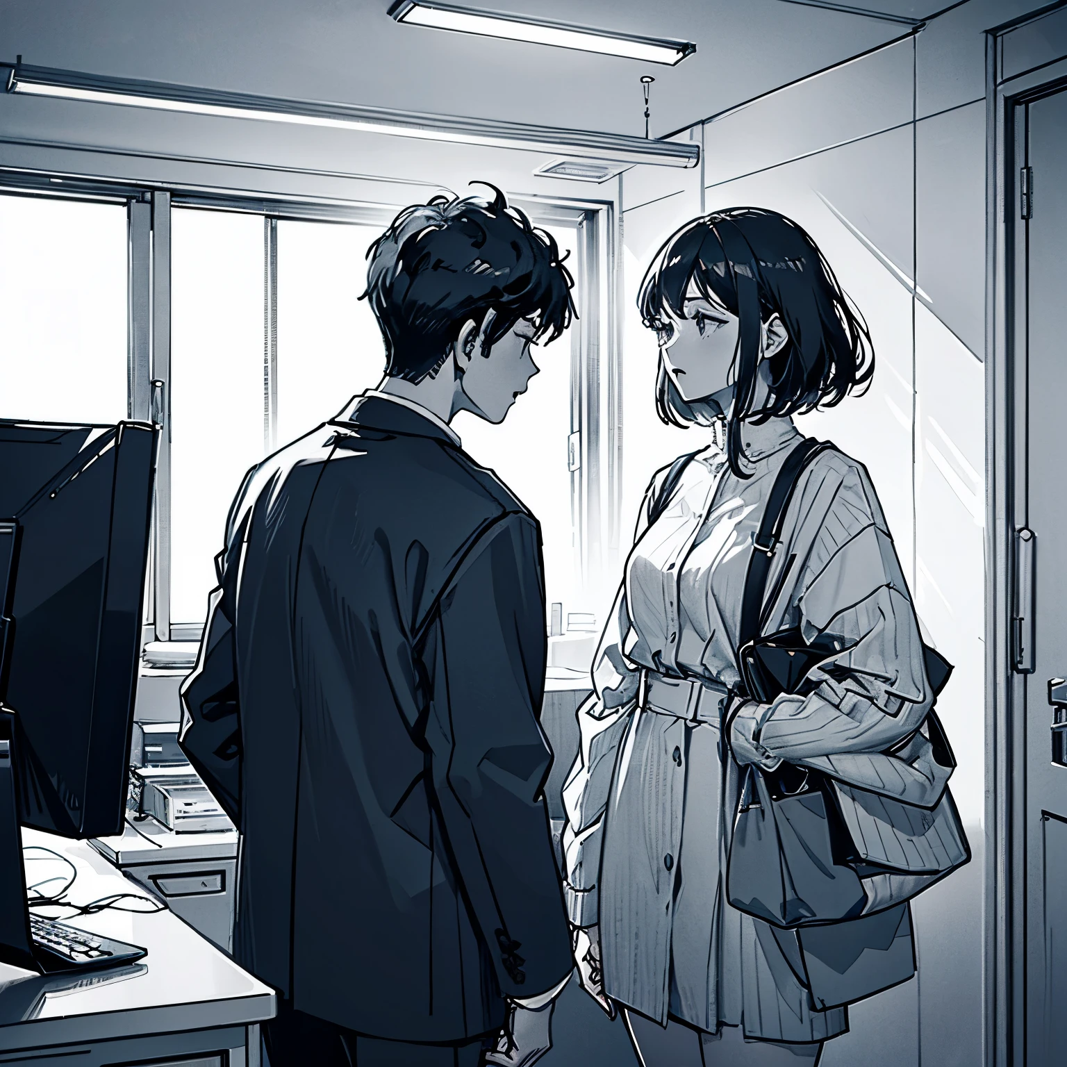 A man and a woman are having a private conversation in an office　Tokyo　30th Generation