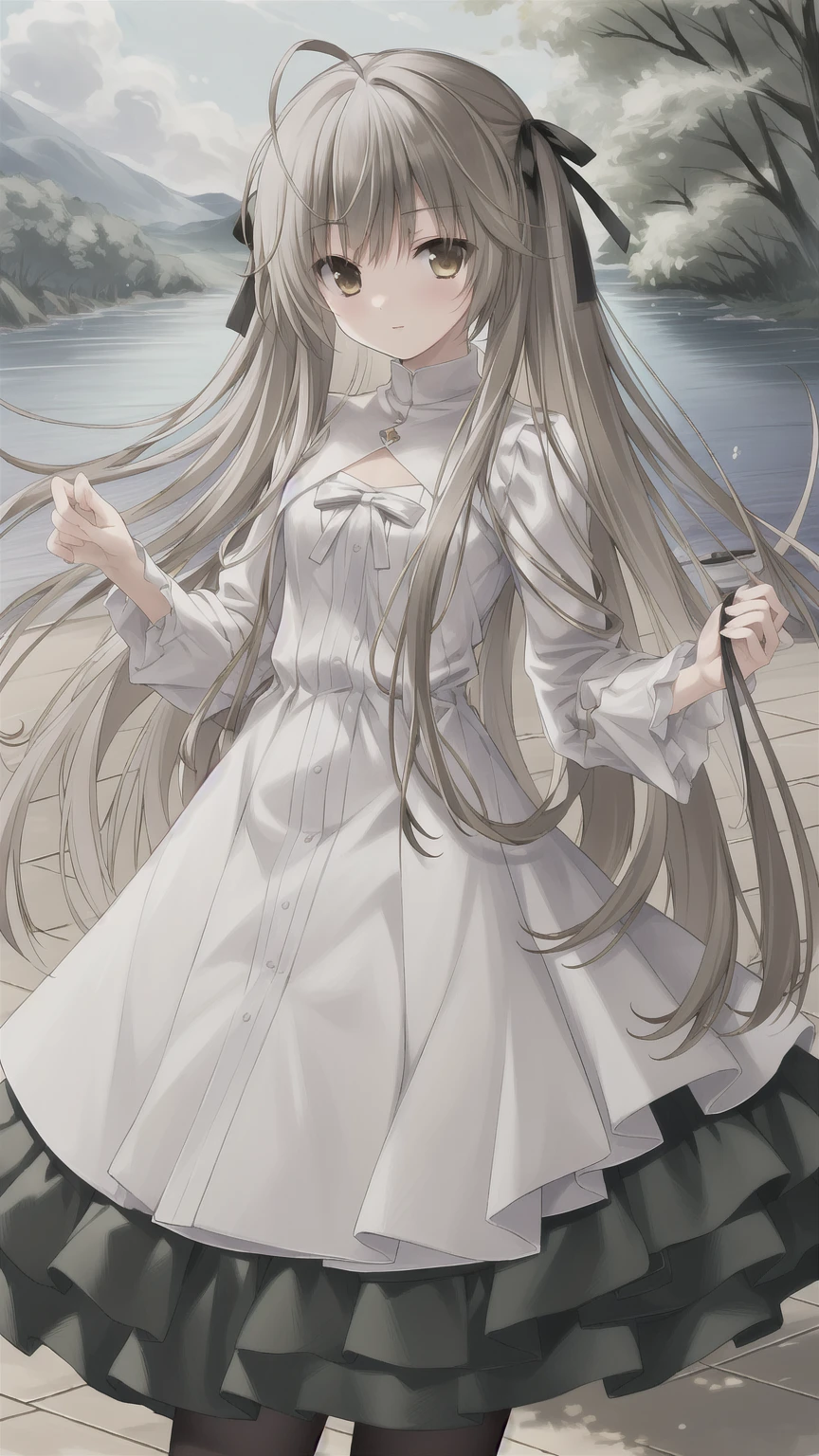 ((masterpiece:1.4, best quality)) ,Kasugano Sora,1 Cute girl,Brown eyes,Happy,eternal，Black knee-high socks Jane Shoes，spring，Green coat，Energetic and mischievous