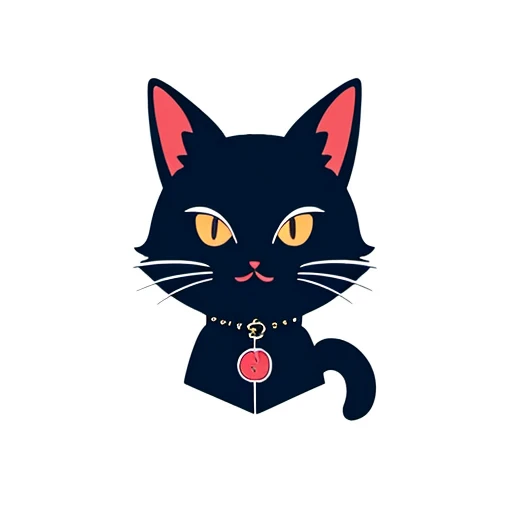 Traditional Tattoo Flash、Old School Tattoo Design、(Cute black cat)、Flat illustration、Vector art,、Face Up、head shot、anime taste、Logo