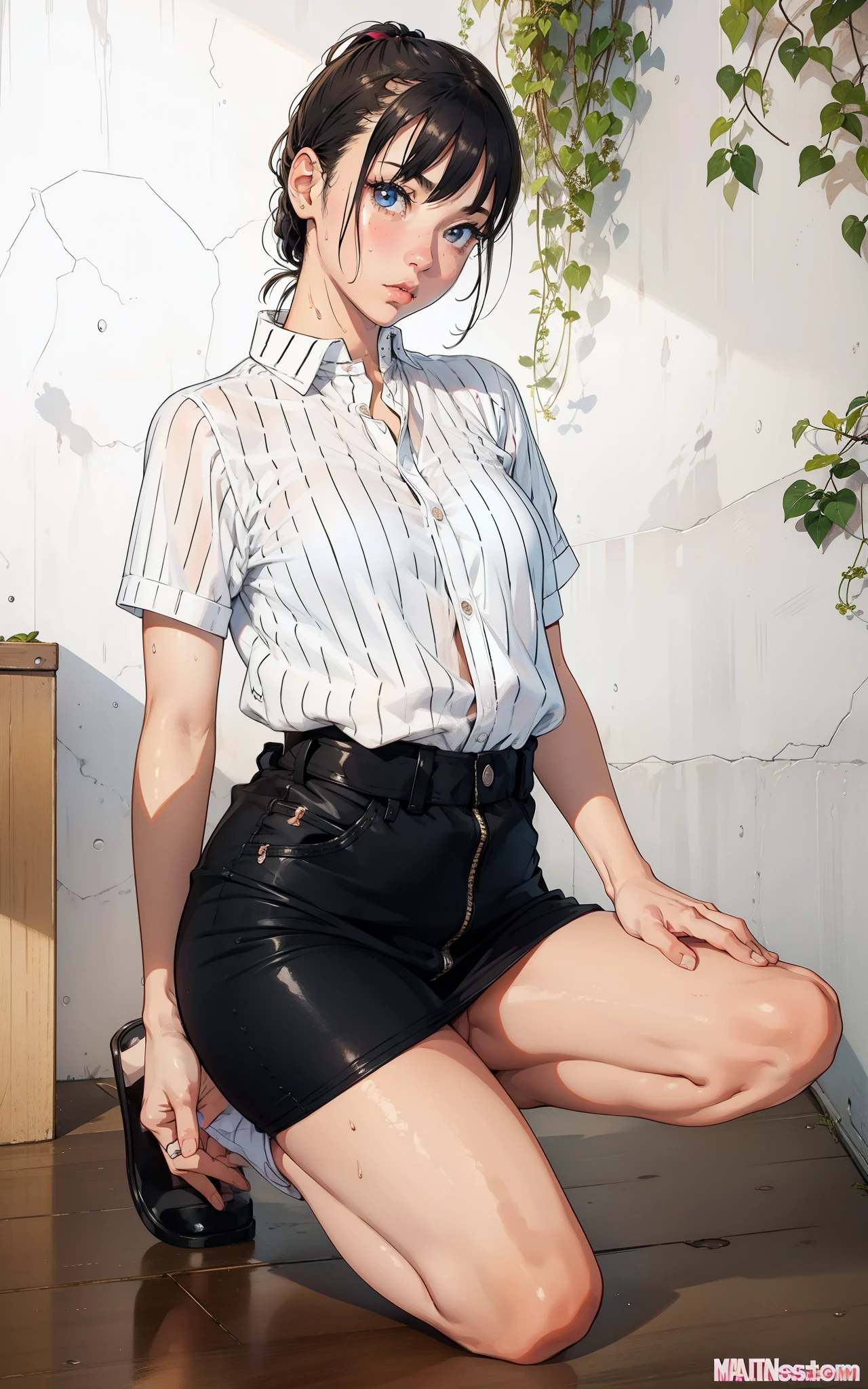 girl, sweat, medium breast, shy, detailed hand, looking at viewer, lips apart, dynamic shadows