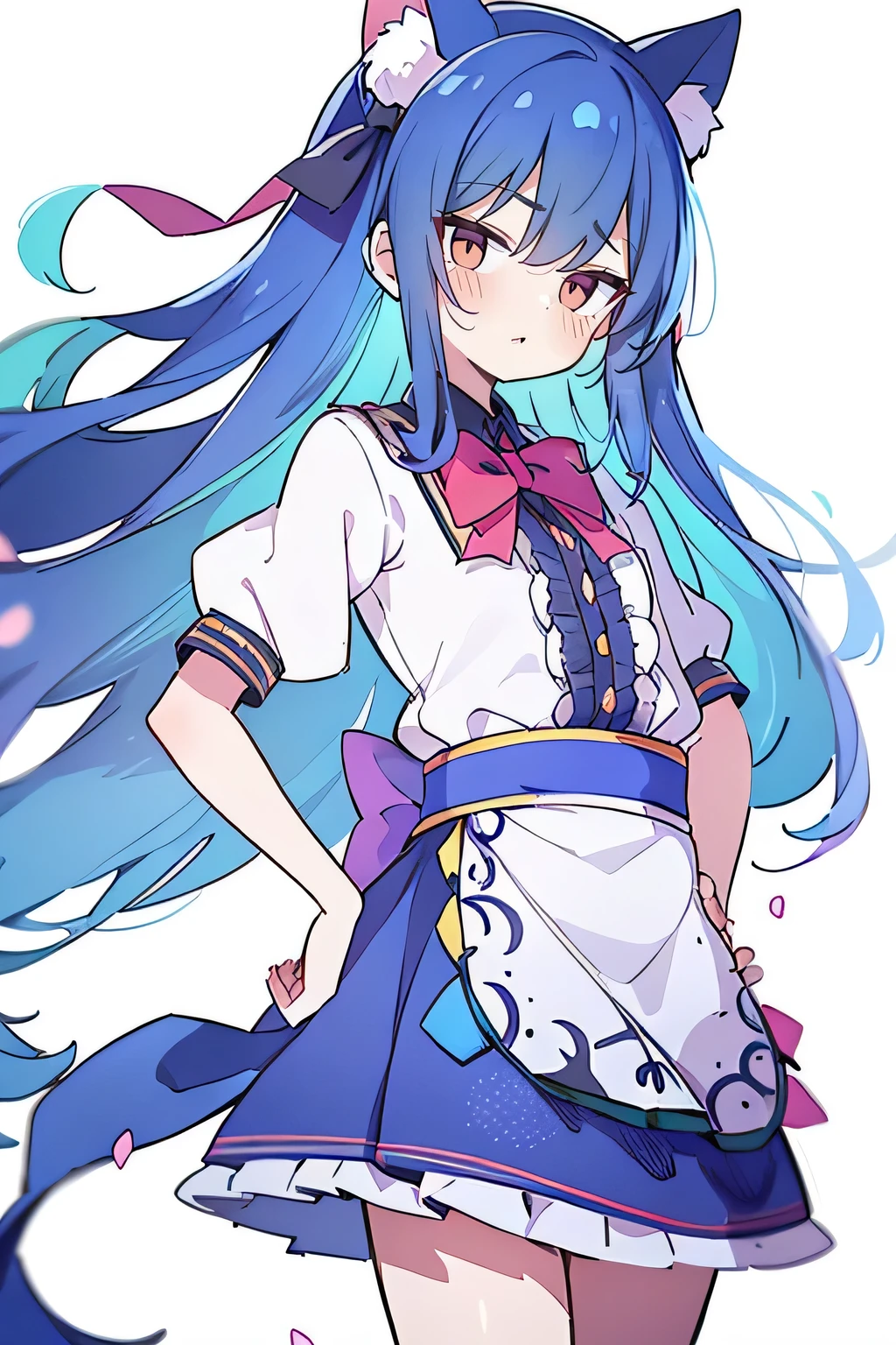 (masterpiece),best quality, expressive eyes, perfect face, 1girl,
Put your hands on your waist,fair, Gorgeous,Japanese cartoons,girl,lola,Hina Angel, blue hair, blue haired, floating clothes,Grab your waist, Grab your waist, hands on hips , hands on hips,sit, sit on ground, Legs on the ground, flat chest,cat ears,Petals fall,red eyes,gentle face,