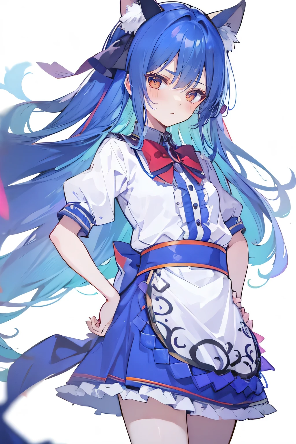 (masterpiece),best quality, expressive eyes, perfect face, 1girl,
Put your hands on your waist,fair, Gorgeous,Japanese cartoons,girl,lola,Hina Angel, blue hair, blue haired, floating clothes,Grab your waist, Grab your waist, hands on hips , hands on hips,sit, sit on ground, Legs on the ground, flat chest,cat ears,Petals fall,red eyes,gentle face,
