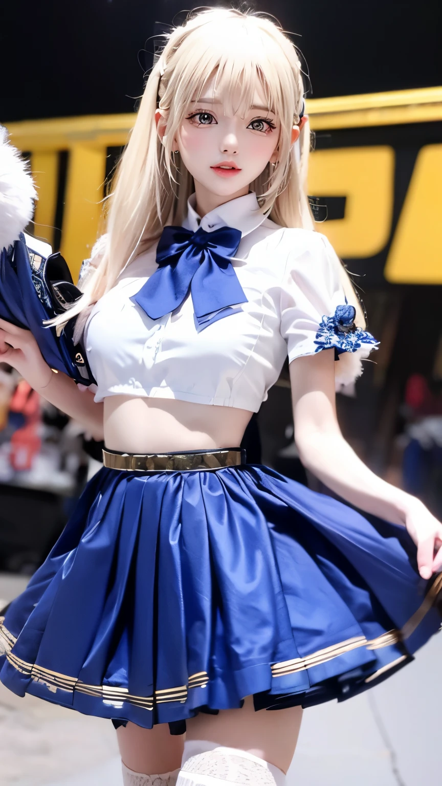 masterpiece, Highest quality, High resolution, Sailor Moon, 1 Girl, alone, Sailor Warrior Uniforms, Rabbit, Blonde, Magical girl, blue eyes, Orange Skirt, Elbow-length gloves, tiara, 20% pleated mini skirt , Hair Ribbon, blue sailor necklace, 20% mini skirt, choker, Red Bow, blue choker, White gloves, Very long hair, jewelry, Earrings, Denim Shot, Bottom View, ((Intricate details)), smile,View from below