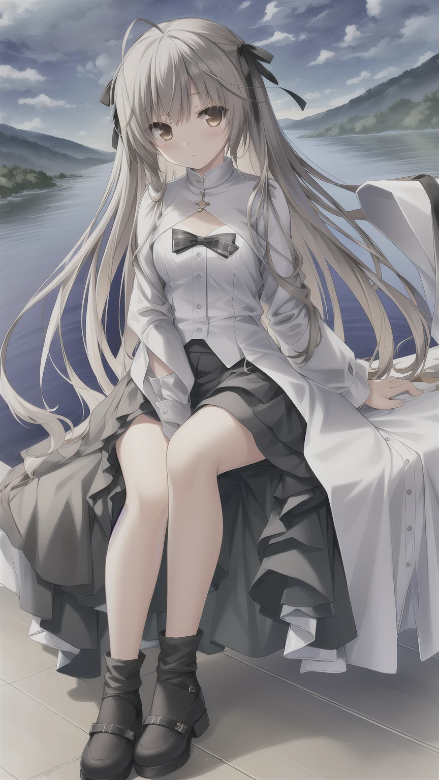 ((masterpiece:1.4, best quality)) ,Kasugano Sora,Naughty and energetic girl,Brown eyes,Happy,Long straight hair，Black knee-high socks Jane Shoes，summer，night，The galaxy is vast，Looking at the stars，black scarf，Aqua blue jacket with a white T-shirt
