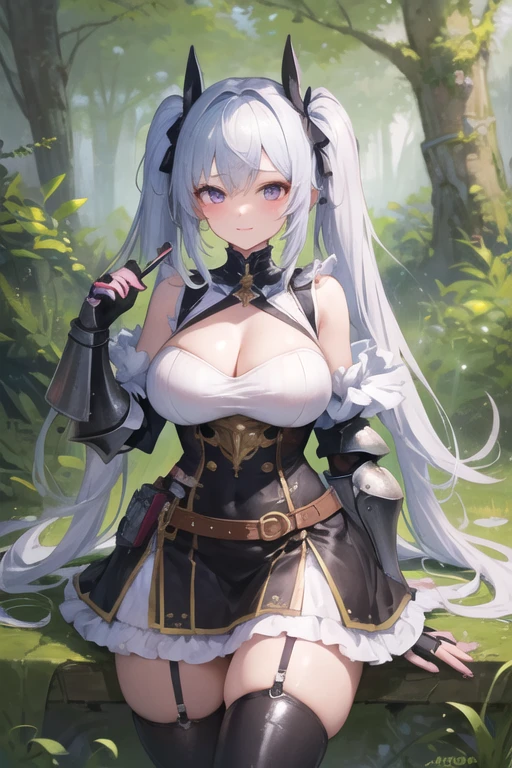 masterpiece, high quality, 4K, Beautiful design, silhouette，Silver Hair， 非常に詳細な夜のStarry Sky,Flower Field， wonderful, Finer details,  Very knowledgeable woman,Devil Highly detailed solo, 1 female,Big Breasts，camisole，mini skirt，garter belt，Night view，Starry Sky，full moon，