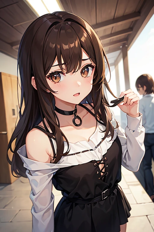1girl, brown hair, brown eyes