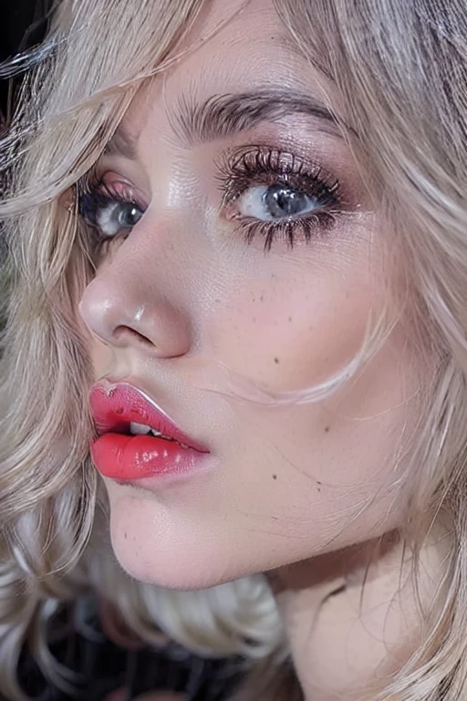 (amateur 1.2), amateur selfie of 28 years old blonde Finnish girl, long whitish blonde hair, Low exposure, low lighting, unprofessional natural lighting, realistic lighting, female with very low freckles on her face and black eyes with hyperrealistic eye lashes, hyper realistic skin all over her, beautiful face, detailed face, image noise, low visible impurities, detailed skin texture, low detailed skin pores,low impurities on the face, details eyes, eyebrow details showing each individual hair, very minimal and slight redness and imperfections around eye lids, low quality lighting, no light on, 32C breasts, slightly smiling, realistic skin, sultry face, normal black eyes, wearing tank top, shorts, heavy makeup, goth makeup, wearimg shiny red lipstick, masturbating with fingers in vagina, no imperfections, full body picture showing legs taken by another person.