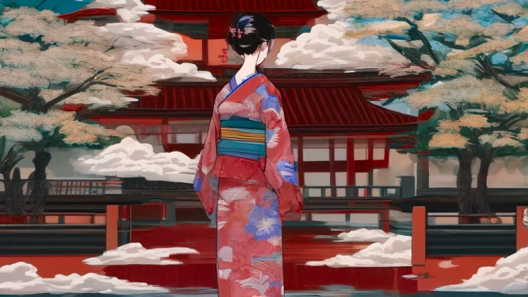 A painting of a woman in a kimono standing on a boat, The art of Japan style, inspired by Utagawa Hiroshige II, In the Ukiyo-e art style, inspired by Koson Ohara, The art of Japan art, Ukiyo-e style, Ukiyo-e style, The art of Japan, feudal japan art, The art of Japan on behance