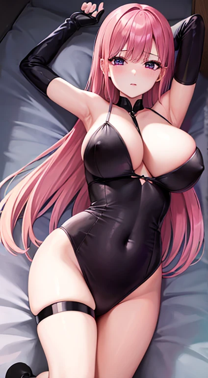 very, very big breasts、Nipples、Sexy pose、Sexy Face、evilの女幹部、evil役、risque clothes、Long gloves、Pink Hair、Eroticいお姉さん、evil、Hypnosis、brainwashing、Erotic、brainwashingされて目が紫色になる、Hearts in the eyes、Long Hair、Taunt、Eroticい顔、Enemy sister、lure、黒とピンクを基調としたrisque clothes、Purple eyes、R18 prohibited、Mole、Breast milk squirting