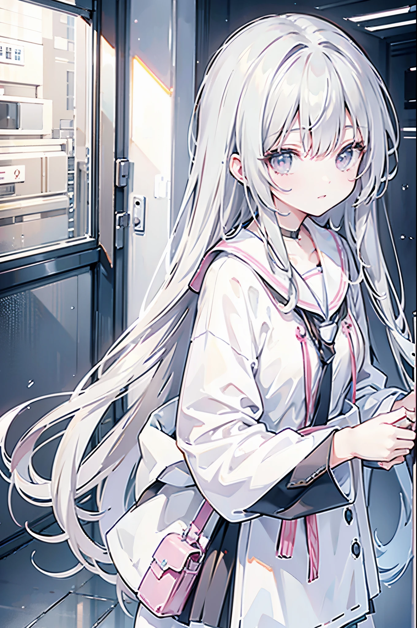 longeyelashes, solid circle eyes, light smile, Gray Hair, Pink inner color, 8k, super detail, ccurate, best quality, UHD
