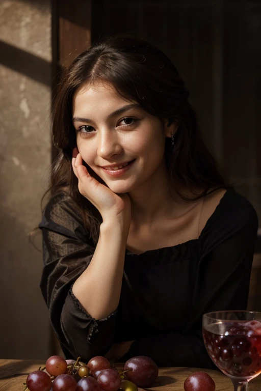 fruits,Grapes,Rosa,antique,A smile,,Sweet and seductive appearance.、Caravaggio's paintings、Chiaroscuro of Caravaggio,,Cute smile, Expression of ecstasy,erotick,A sexy