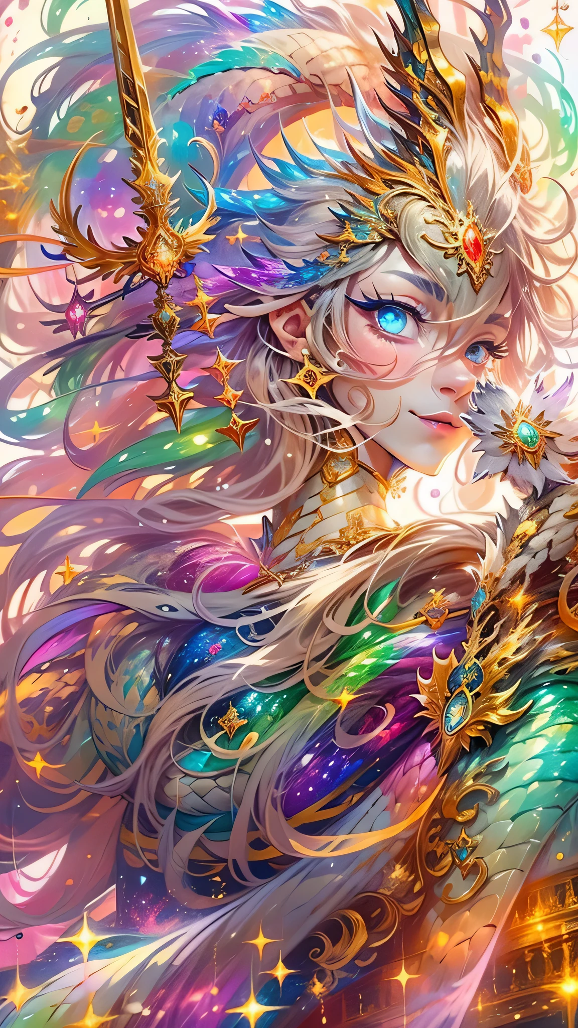 Golden Dragon。Rainbow glowing scales。The dragon god is coming。Golden Splash、milky way、god々々right、Staring straight ahead、Redbeard