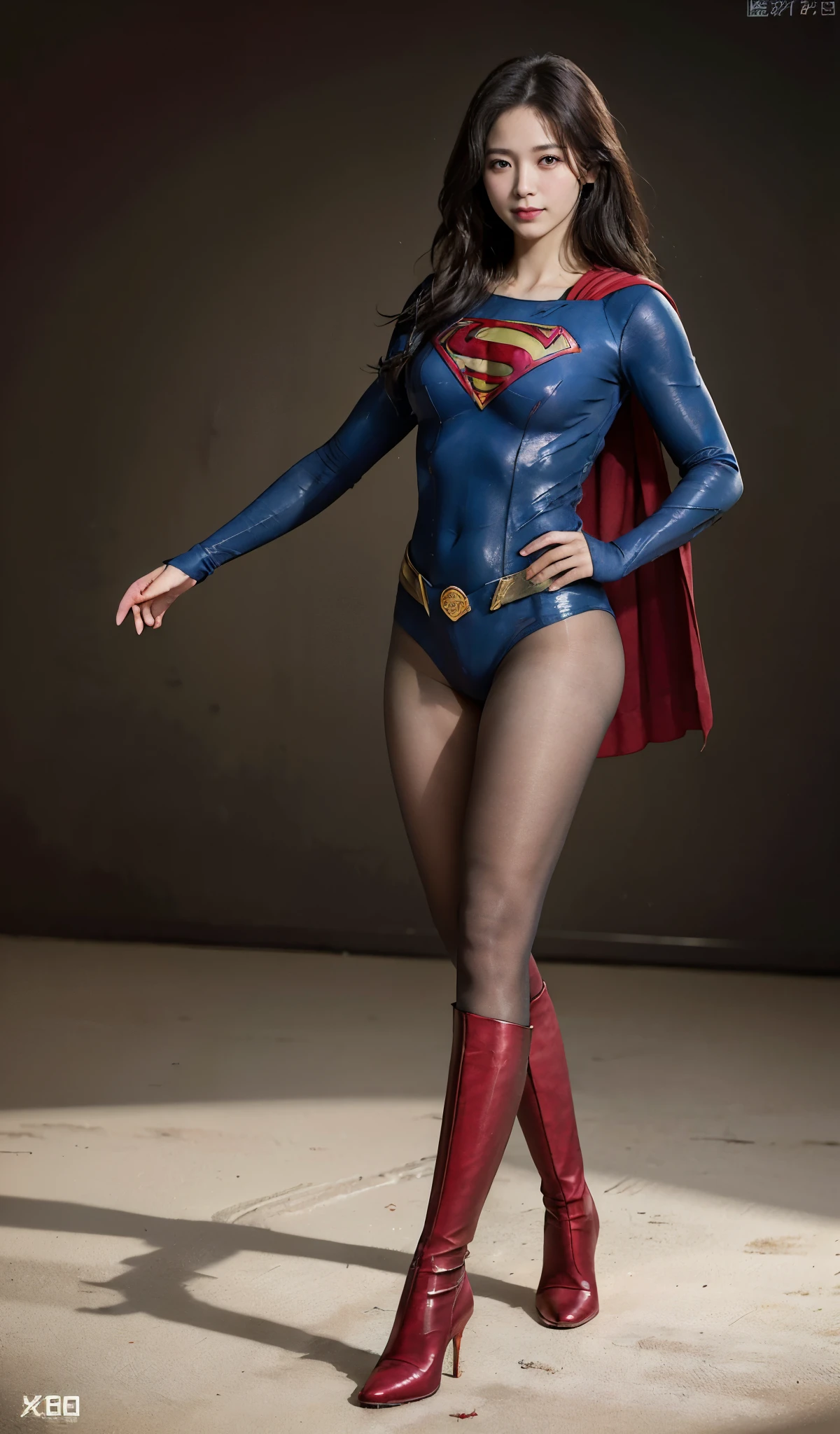 No background、(((Beautiful legs in black tights.)))、(((Legally express the beauty of your smile)))、((((Make the most of your original images)))、(((Supergirl Costume)))、(((Beautiful Hair)))、(((suffering)))、(((Please wear black tights....、Wear red boots)))、((Best image quality、8K))、((highest quality、8K、masterpiece:1.3))、(((keep background )))、Sharp focus:1.2、Beautiful woman with perfect figure:1.4、Thin abdominal muscles:1.2、Wet body:1.5、Highly detailed face and skin texture、8K