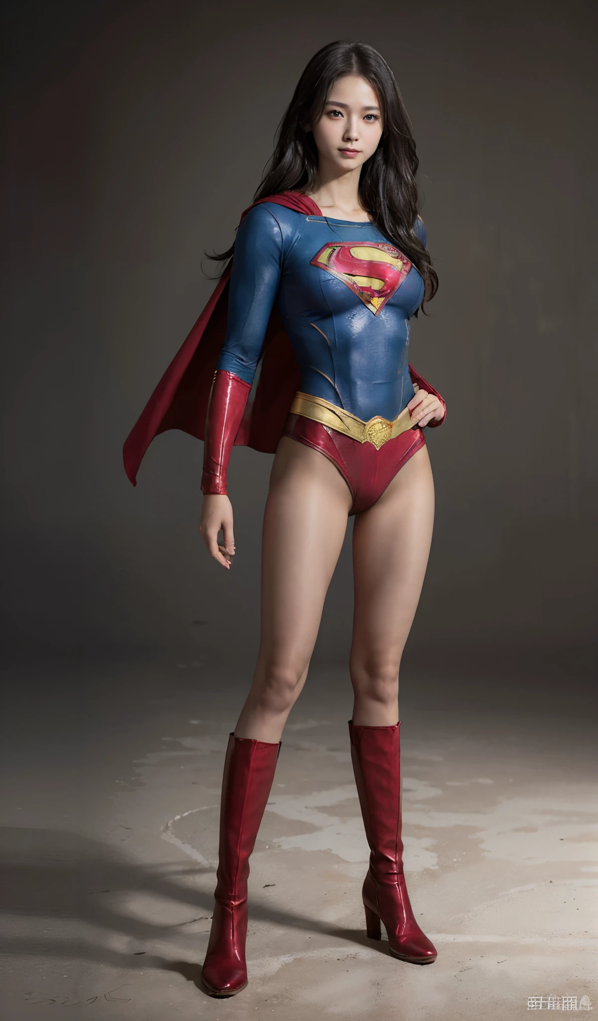 No background、(((Beautiful legs in black tights.)))、(((Legally express the beauty of your smile)))、((((Make the most of your original images)))、(((Supergirl Costume)))、(((Beautiful Hair)))、(((suffering)))、(((Please wear black tights....、Wear red boots)))、((Best image quality、8K))、((highest quality、8K、masterpiece:1.3))、(((keep background )))、Sharp focus:1.2、Beautiful woman with perfect figure:1.4、Thin abdominal muscles:1.2、Wet body:1.5、Highly detailed face and skin texture、8K