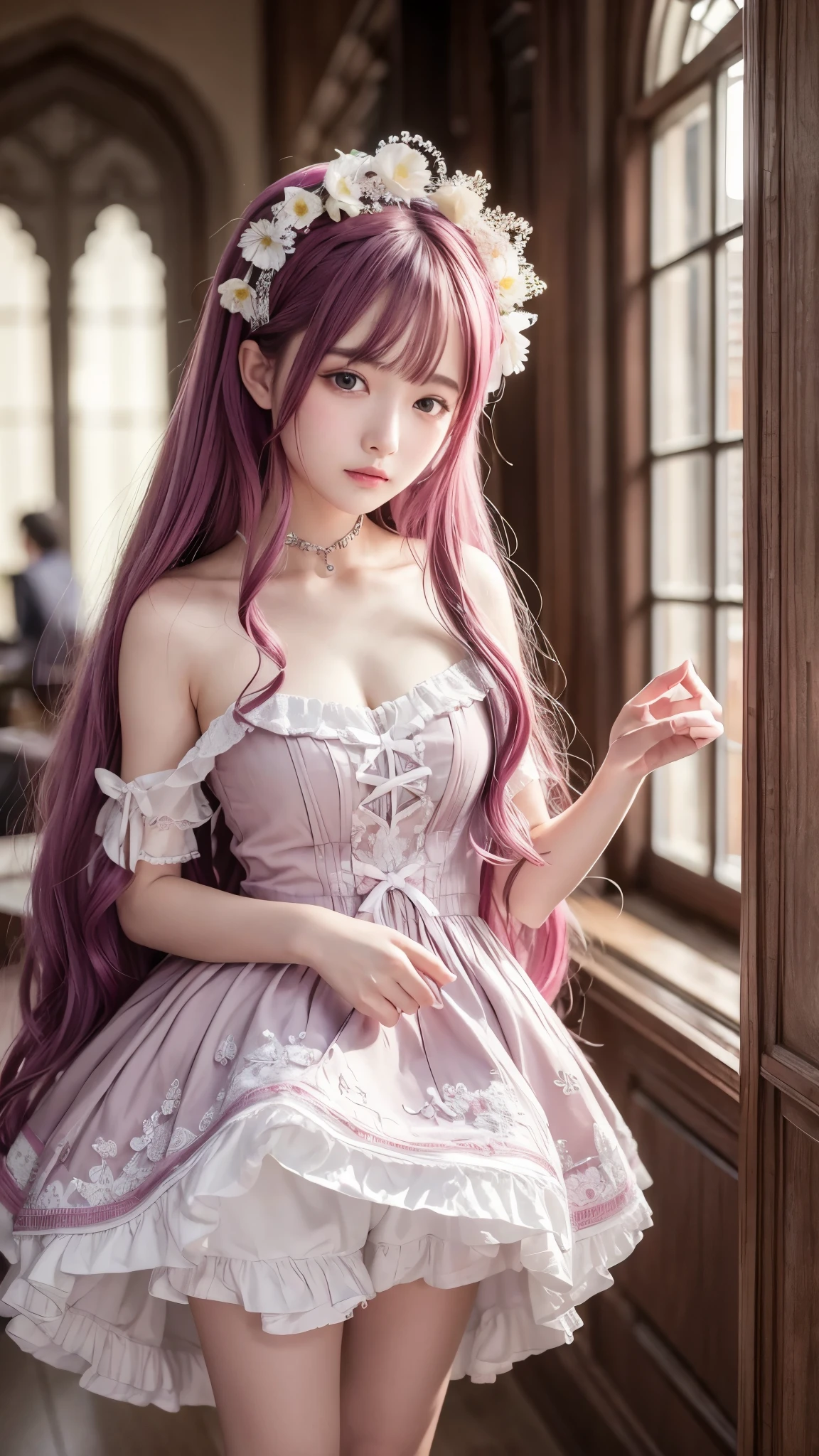 Make a cupid who is a girl with pink hair like Chiquinha in a white dress with an arrow 