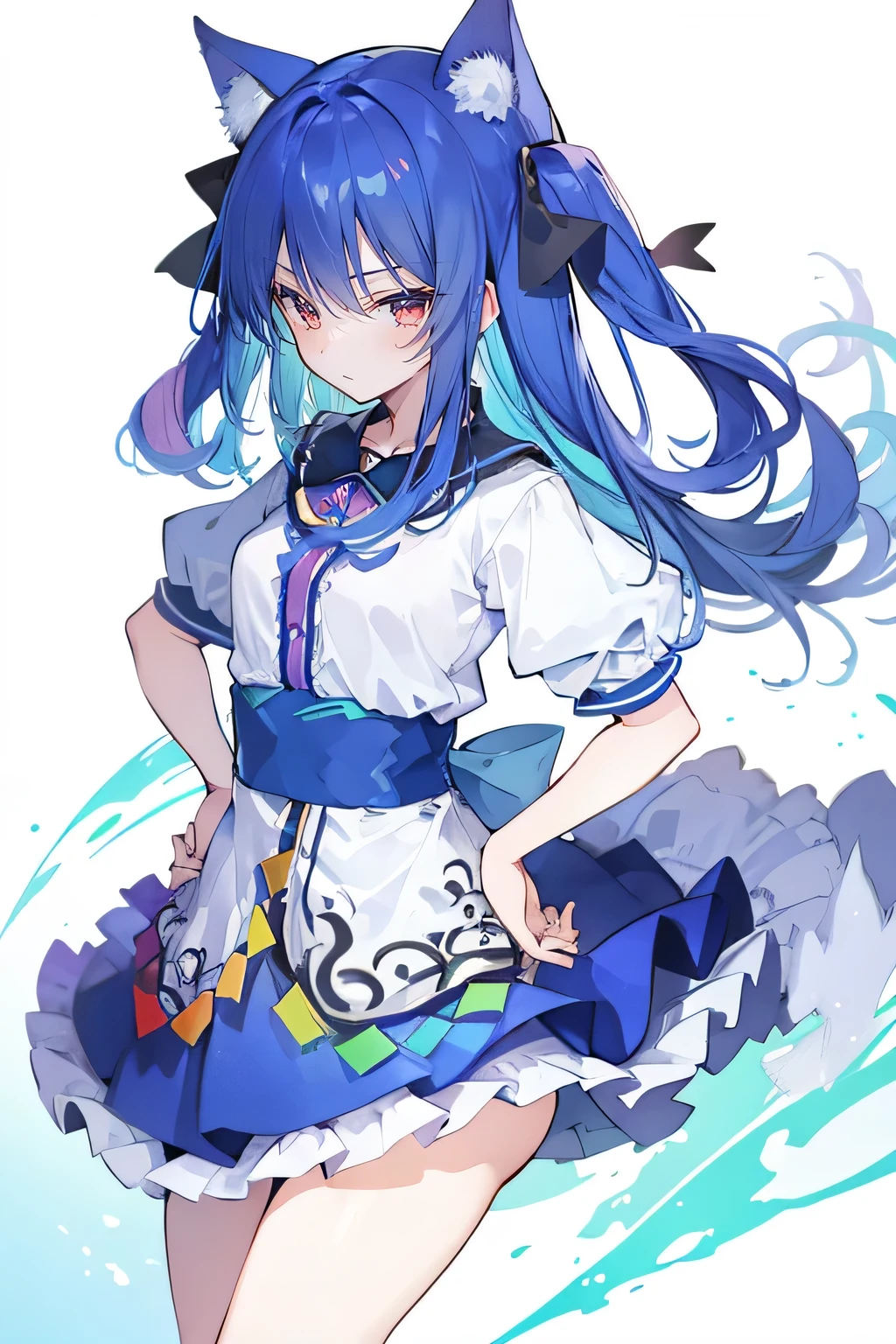 (masterpiece),best quality, expressive eyes, perfect face, 1girl,
Put your hands on your waist,fair, Gorgeous,Japanese cartoons,girl,lola,Hina Angel, blue hair, blue haired, floating clothes,Grab your waist, Grab your waist, hands on hips , hands on hips,sit, sit on ground, Legs on the ground, flat chest,cat ears,Petals fall,