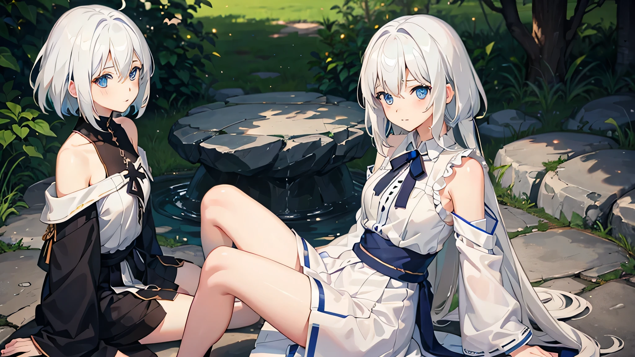 Anime Girl,White hair,Blue Eyes,cute,shy,sit upright,grace,jk