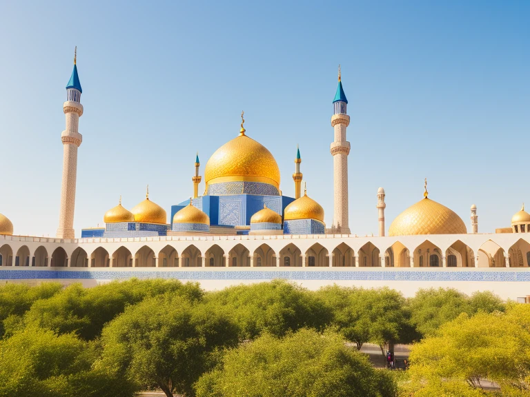 there are many people walking around a large building with a clock on it, view from ground level, mosque, minarets, the photo shows a large, the photo was taken from afar, sayem reza, medium shot taken from behind, with beautiful mosques, view from ground, shot on nikon z9, view from below, shot from afar, view from bottom