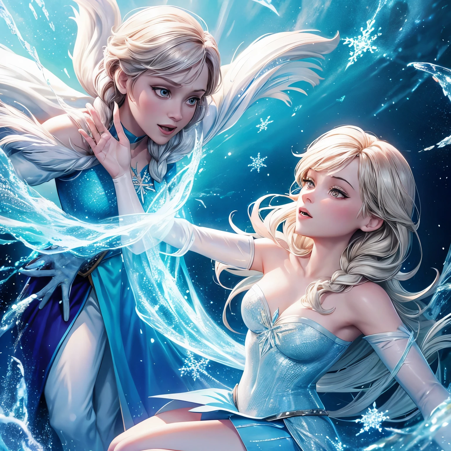 Queen Elsa on frozen with Olaf that turns into human