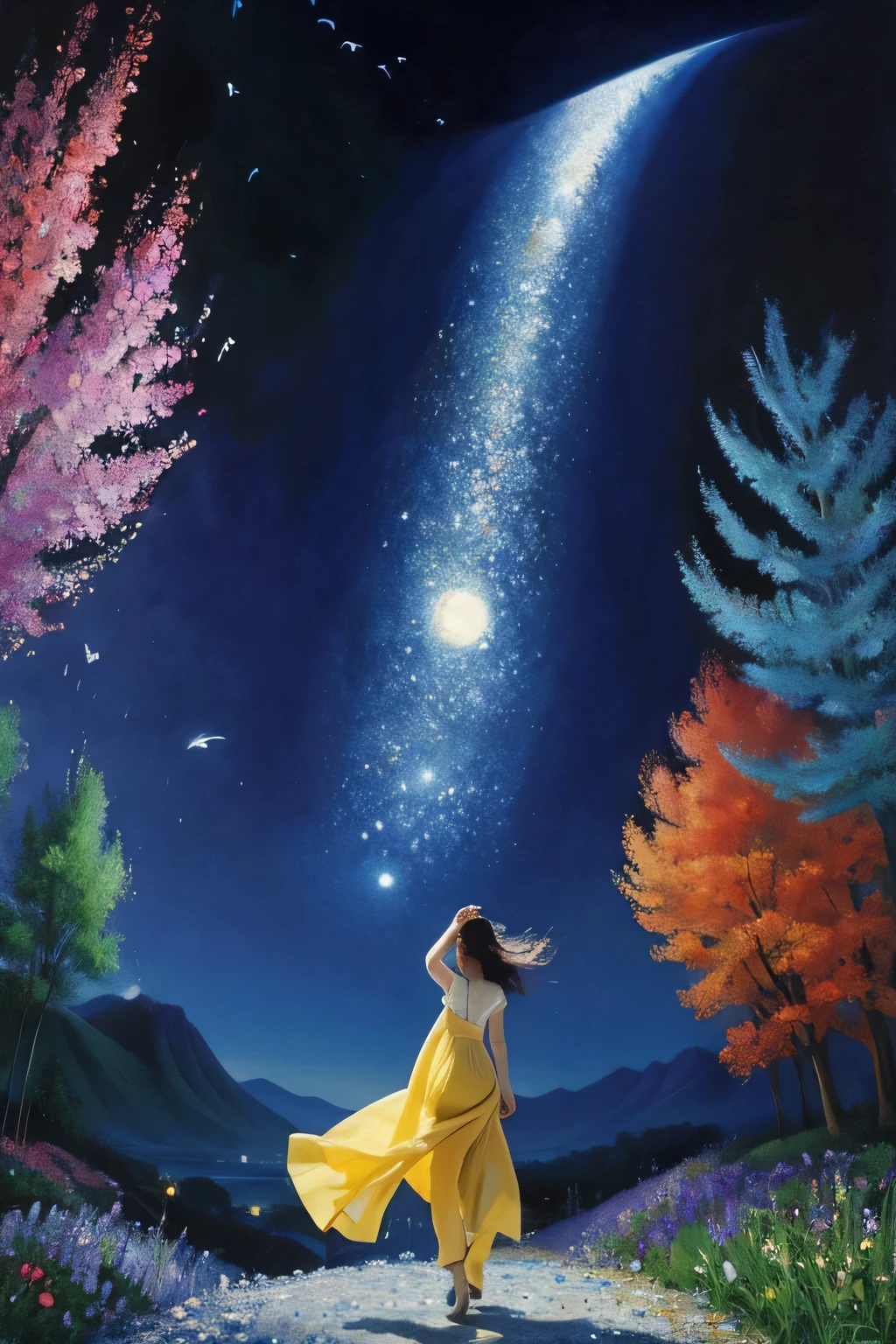 Please draw a Chagall style painting,Need to combine modern elements,The paintings should have beautiful characters and scenery。