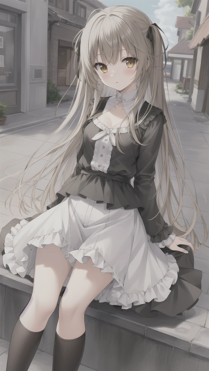 ((masterpiece:1.4, best quality)) ,Kasugano Sora,1 Cute girl,Brown eyes,Plush Toys,Stuffed Animals,stuffed bunny,,Happy,eternal,Black knee-high socks Jane Shoes,spring,Orange jacket,Energetic and mischievous