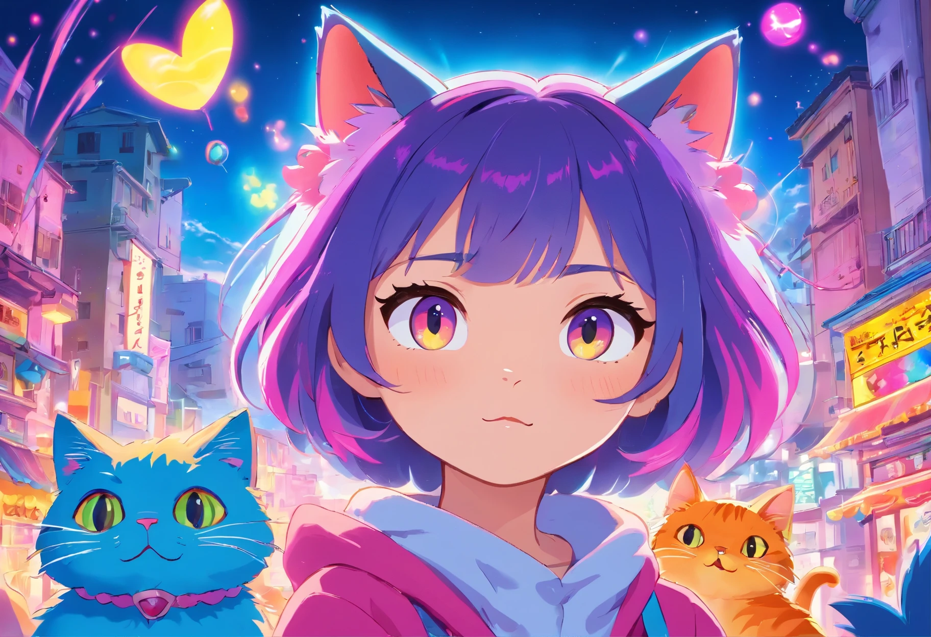 Brightly colored cats, Beautiful neon cat, a Cat Painting, Cat Painting, Lisa and Frank, portrait of a lisa frank, Liquid Cat, meow, Dripping neon paint, lisa frank & sho murase, Poisonous cat, Silkscreen Pop Art, there is nothing, Digital Art」, Digital Art &quot;, in style of lisa frank