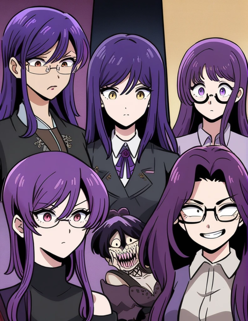 anime girl with purple hair and blood on her face, 1 7 - year - old anime goth girl, gapmoe yandere grimdark, portrait gapmoe yandere grimdark, misato katsuragi, inspired by Yukihiko Yasuda, detailed anime character art, 2 d anime style, horror manga, anime style”, sui ishida art manga,wearing glasses,purple hair,wearing glasses,purple hair,wearing glasses,purple hair,wearing glasses,purple hair,wearing glasses,purple hair,wearing glasses,purple hair,wearing glasses,purple hair,wearing glasses,purple hair
