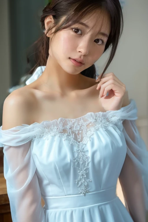 beautiful woman in a white dress