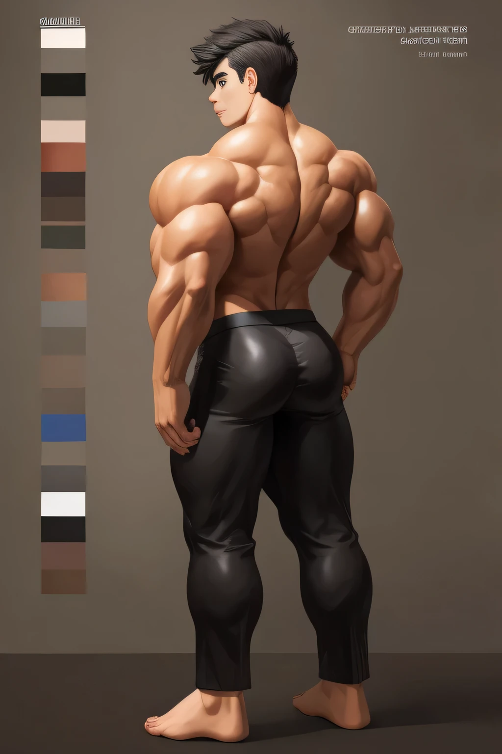 1boy, single, reference sheet, character design, front angle, side angle, rear angle, dynamic poses, huge men, tall man, muscle tall male, (masterpiece:1.2), (best quality:1.3), muscle body, athletic body. (Blue eyes), (short hair), (short bangs), (black hair), (pale skin), (reference sheet:1.5), naked, naked men, muscle, naked, nude, nsfw, Bara, 6ft. male, speedo, tight, bulky body, muscle builder, handsome, pale skin color, beard