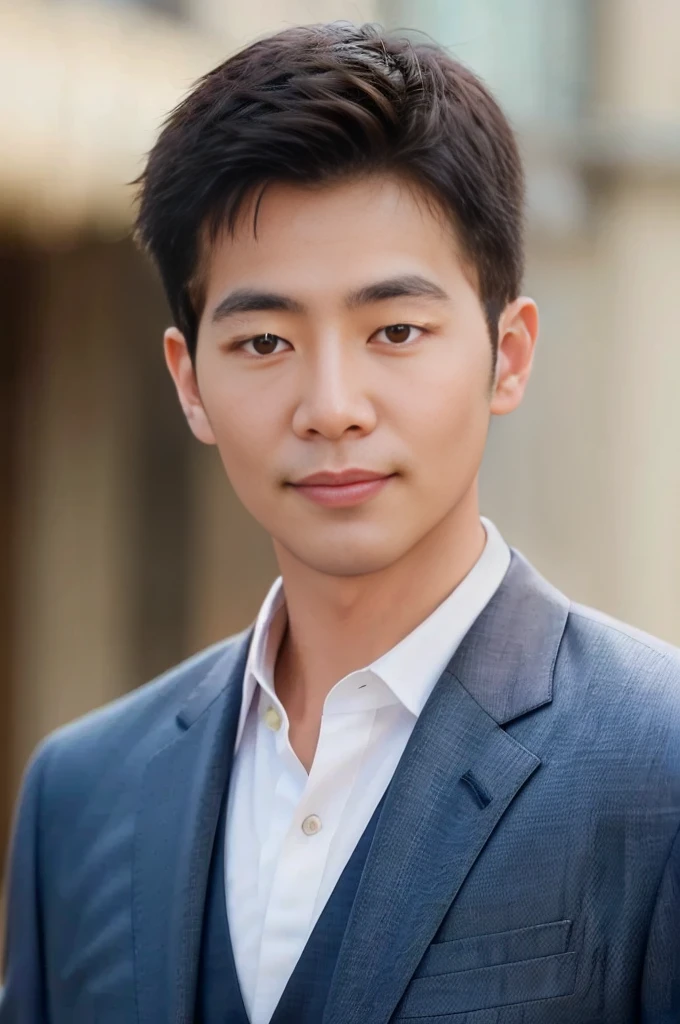 young man with single eyelids. man without sideburns.