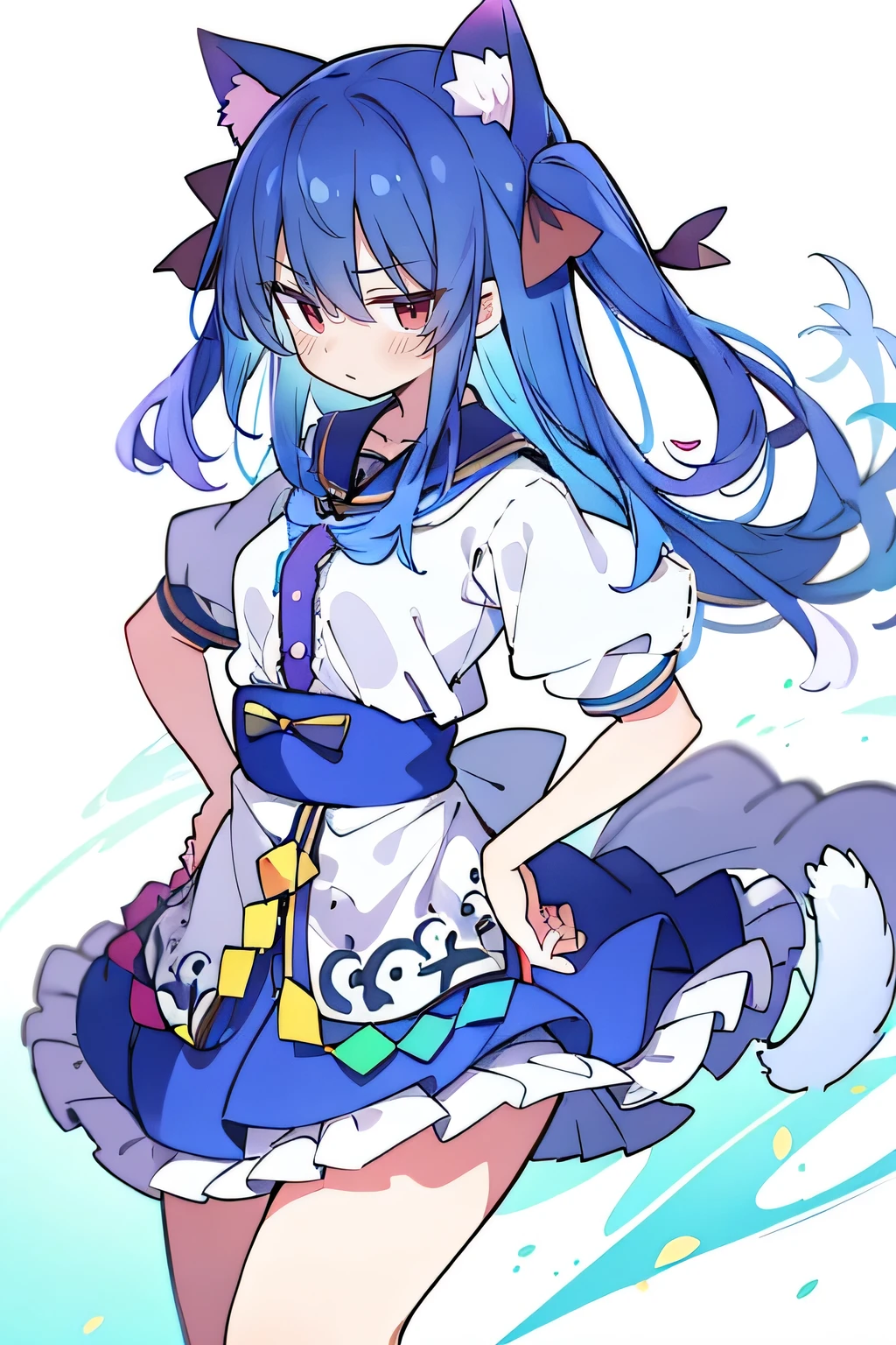 (masterpiece),best quality, expressive eyes, perfect face, 1girl,
Put your hands on your waist,fair, Gorgeous,Japanese cartoons,girl,lola,Hina Angel, blue hair, blue haired, floating clothes,Grab your waist, Grab your waist, hands on hips , hands on hips,sit, sit on ground, Legs on the ground, flat chest,cat ears,Petals fall,