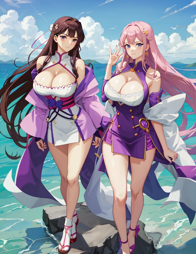 Female anime character wearing purple top and white dress,(Large Breasts:1.1)Large bust，Cleavage, cleveage, Big Ass, thigh,
 Beautiful and attractive anime woman, seductive anime girl, Katsuragi Misato, OPPEIN, Maya Fei in Ace Attorney, Inspired by Nishikawa Yunobu, Beautiful anime woman, Attractive anime girl, Inspired by Morikage Kuju, Nicole Robin, Beichuan Ma Lin fan art