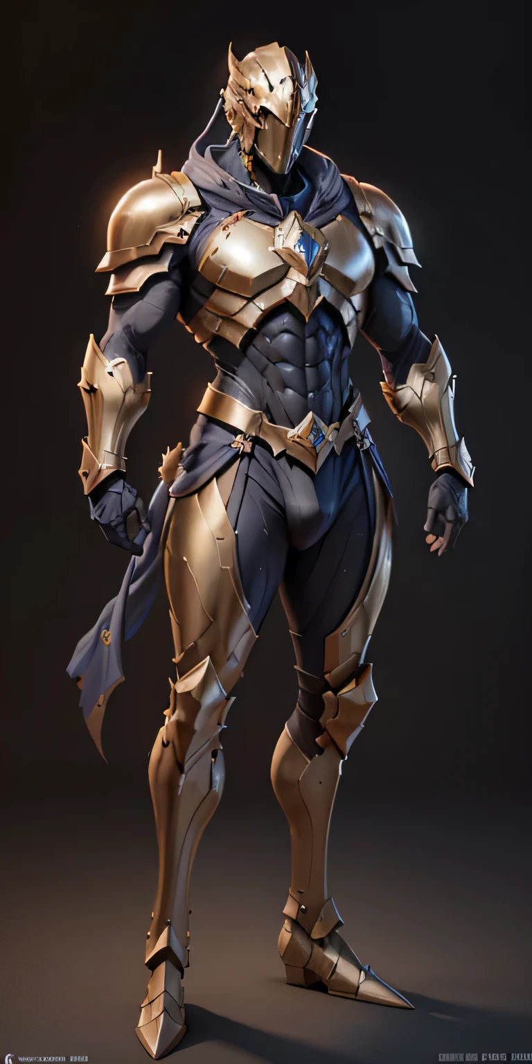 Gold Stormcast Eternal from Age Of Sigmar, frontal, One-piece helmet, with a mask that represents an expressionless male face, Stormcast Eternal soldier, Stormcast Eternal armor, full-length, looking at the camera, facing the audience, standing pose, simple background, three-dimensional light, detailed full-body concept, muscular male, bodybuilder body, male, solo, sleek digital concept art, beautiful full-body concept art, art trend, CGsociety full-length,