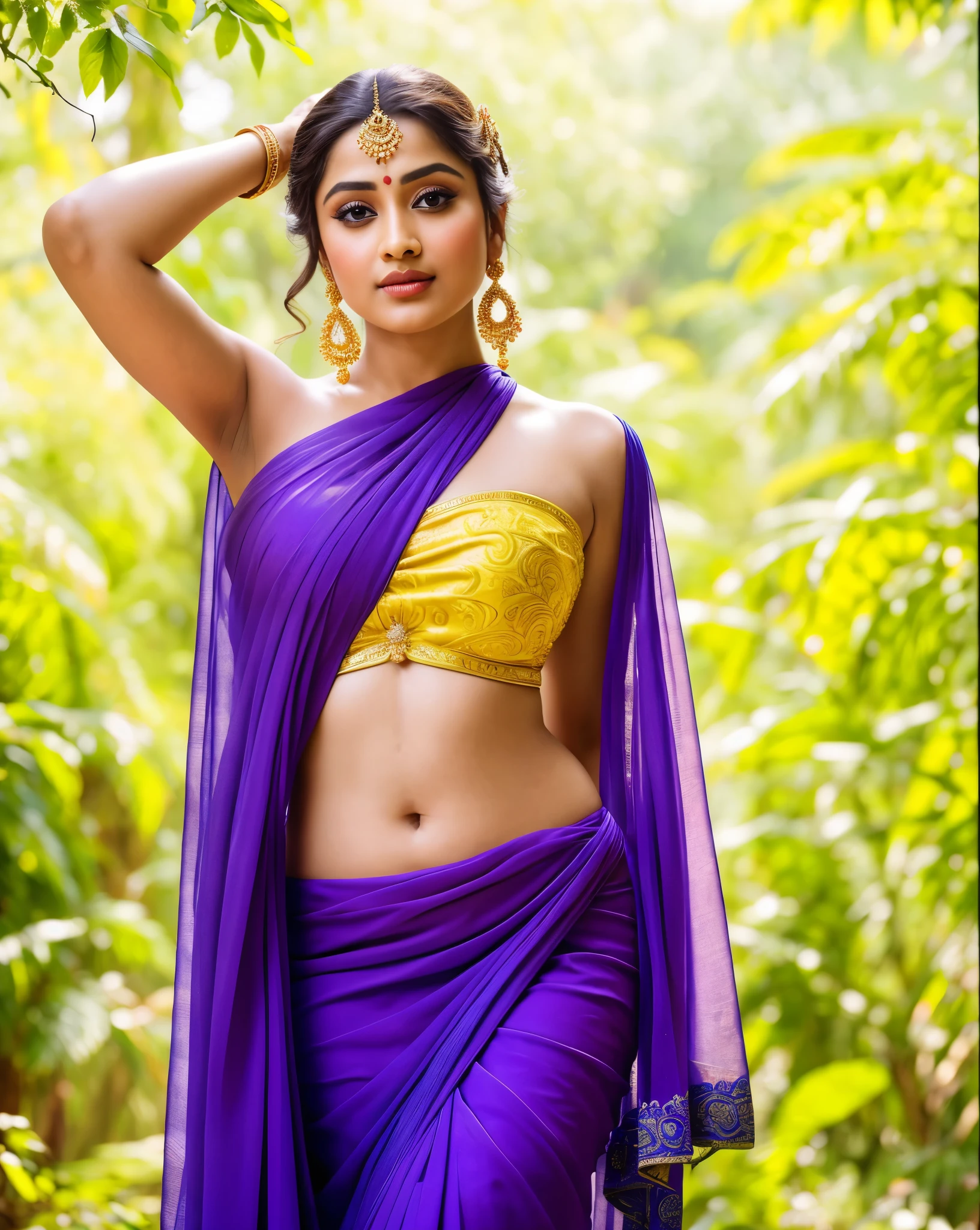 Looks like Jannat Zubair, Beautiful Indian Woman, wearing saree, sari Beauty, gorgeous, Apsara, Maharani, royal queen woman, nymph from Hindu Mythology, Urvashi, matchless beauty, Highly detailed, Oil Painting by Peter Paul Rubens inspired by Raja Ravi Varma, Matchless beauty, captivating, gorgeous, heavenly beauty, celestial beauty, by Peter Paul Rubens, 13, realistic, hyper realistic, micro details, incredible artwork, insane details, ultra High resolution, 8k, 32k, acrylic on canvas, intricate, flawless, detailed, detailed face, detailed eyes, masterpiece, by Peter Paul Rubens, by Caravaggio, by William Adolphe bouguereau, perfect face, perfect body, beautiful art, realism, baroque, renaissance Art, highly textured, beautiful and detailed eyes, uhd, best quality,
