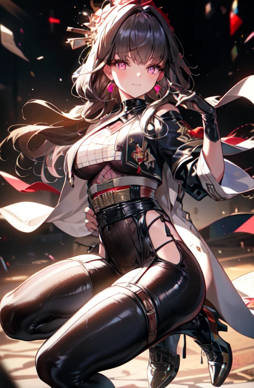 masterpiece, best quality, ultra-detailed, illustration, an extremely delicate and beautiful,purple hair,purple hair,Spread legs,wet oneself,big breasts,Suspension ,simple_background,hanging body,Restraint,glower,arms behind back,purple eye
