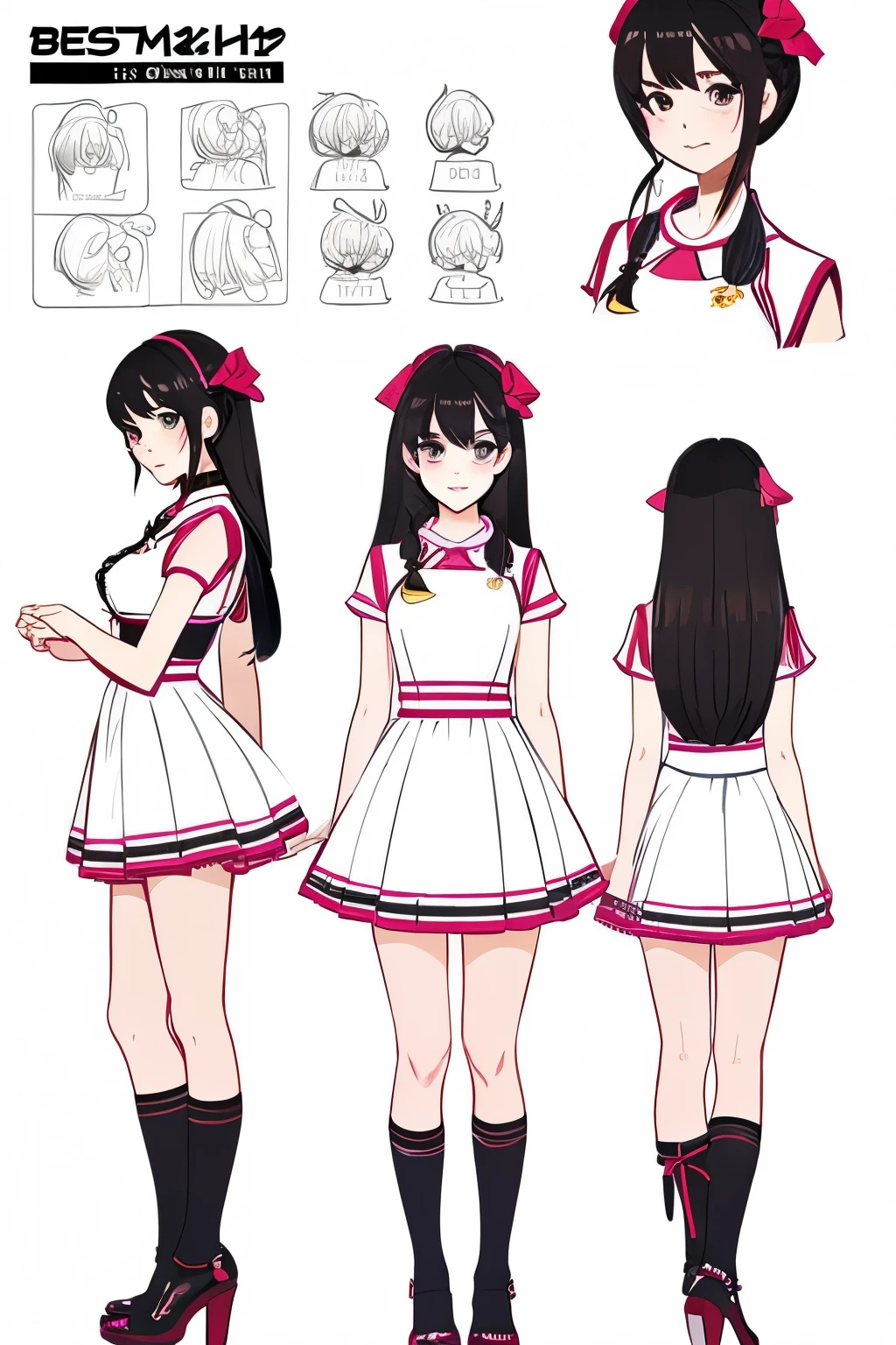 (best quality, masterpiece), 1girl, 15 yo,cute, standing girl, three view drawing, front and back and side, character sheet,full body,simple background,