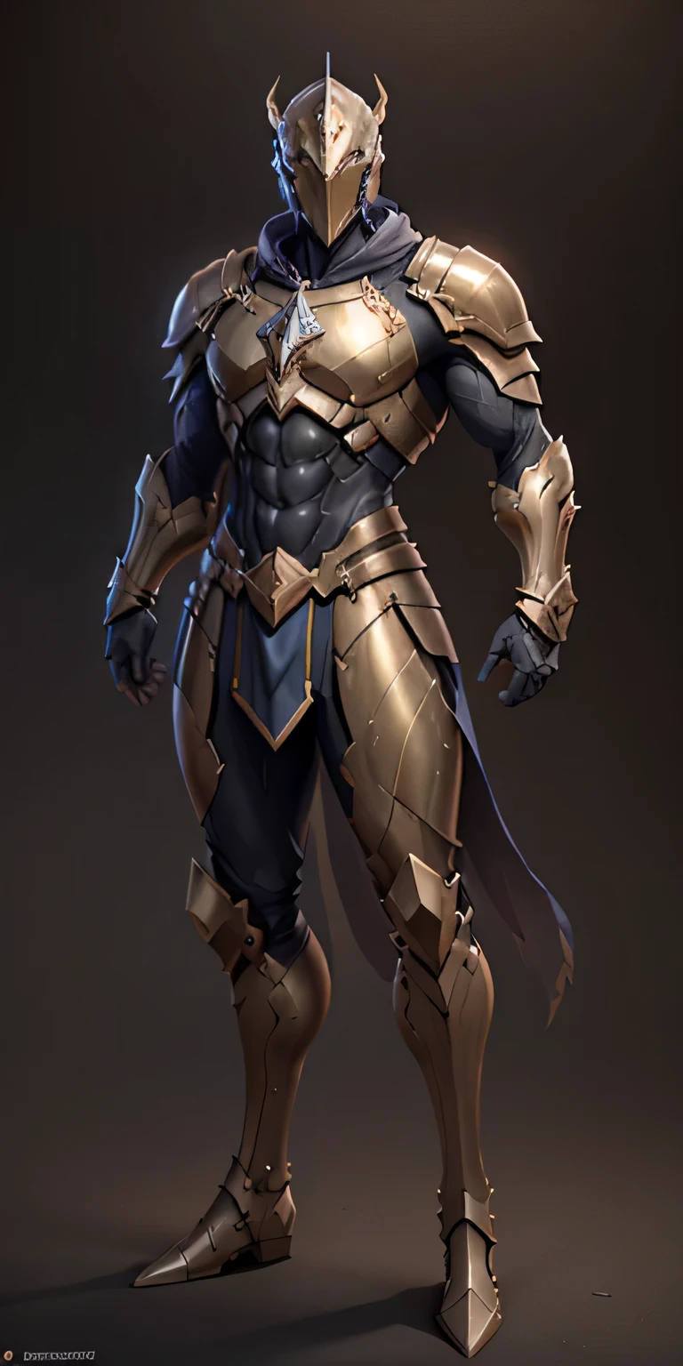 Gold Stormcast Eternal from Age Of Sigmar, frontal, One-piece helmet, with a mask that represents an expressionless male face, Stormcast Eternal soldier, Stormcast Eternal armor, full-length, looking at the camera, facing the audience, standing pose, simple background, three-dimensional light, detailed full-body concept, muscular male, bodybuilder body, male, solo, sleek digital concept art, beautiful full-body concept art, art trend, CGsociety full-length,