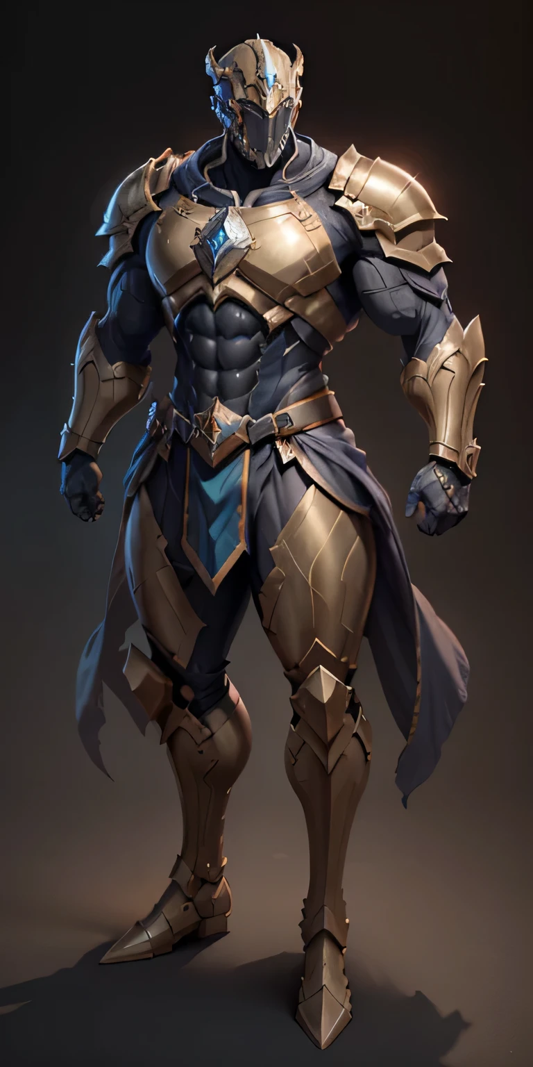 Gold Stormcast Eternal from Age Of Sigmar, frontal, One-piece helmet, with a mask that represents an expressionless male face, Stormcast Eternal soldier, Stormcast Eternal armor, full-length, looking at the camera, facing the audience, standing pose, simple background, three-dimensional light, detailed full-body concept, muscular male, bodybuilder body, Huge muscles, bulky pecs, broad shoulders (300 pounds) male, solo, sleek digital concept art, beautiful full-body concept art, art trend, CGsociety full-length,