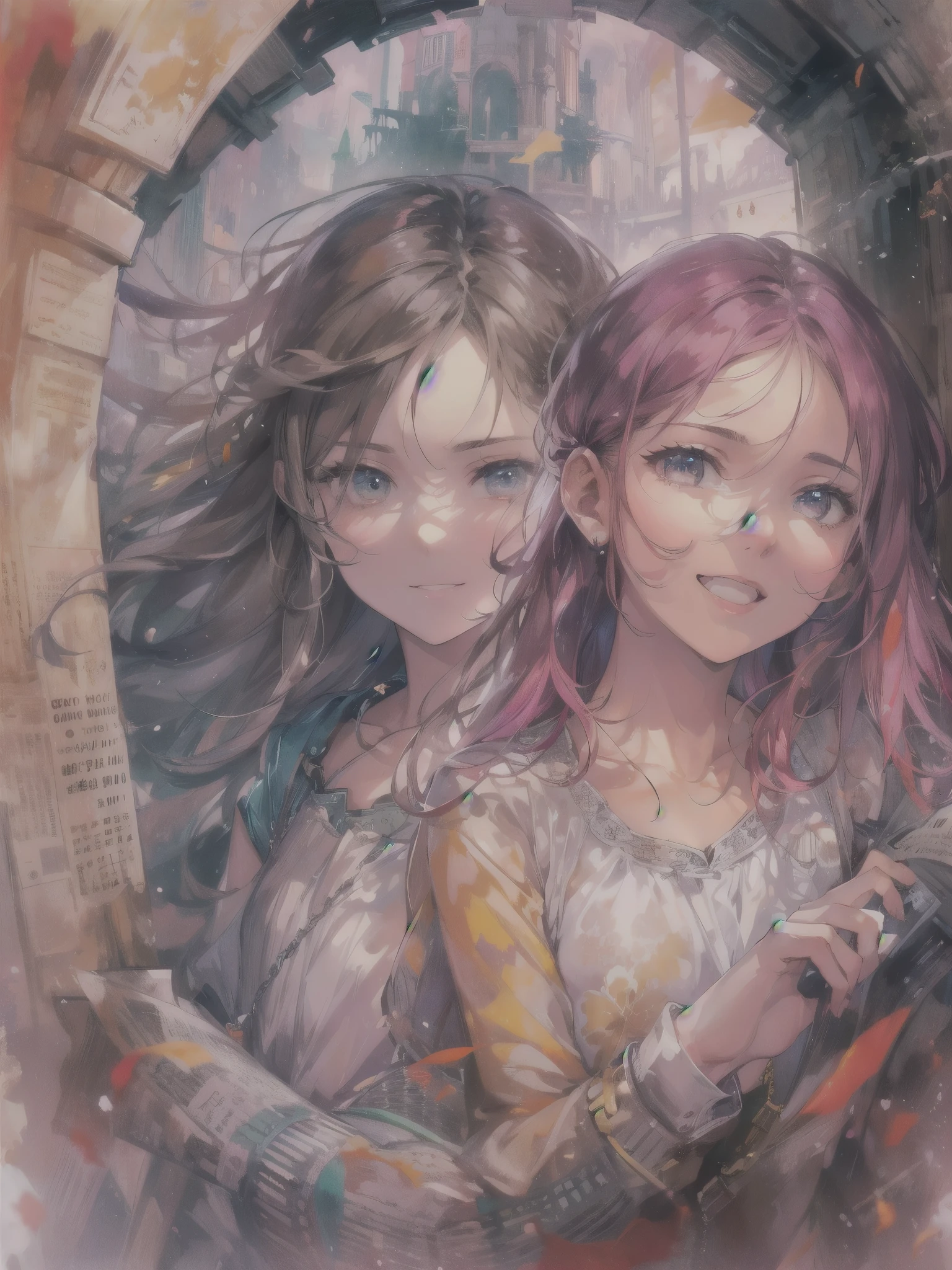 Two beautiful girls, a wonderful day, exploring an underground labyrinth, dark and spooky creatures,
Contracts, magic, solemnity, enchanting smiles, colorful, saturated,
departure, joy, anticipation.
Cape, strong winds, hurricane, super ruins,
Art, memorable masterpiece, historical moment,
Departure, seeing off, joy, anticipation, working, looking at the viewer, crowd
Watercolor: 1.3, Delicate, Detail, (Saturation: 1.2), Sharp Focus, Focus on Face,
(Masterpiece:1.2),(Best Quality:1.2),Latest, Fine details, AI generated,