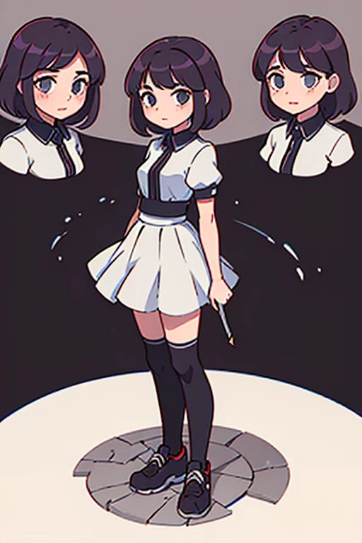 (best quality, masterpiece), 1girl, 15 yo,cute, standing girl, three view drawing, front and back and side, character sheet,full body,simple background,