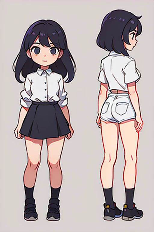 (best quality, masterpiece), 1girl, 15 yo,cute, standing girl, three view drawing, front and back and side, character sheet,full body,simple background,