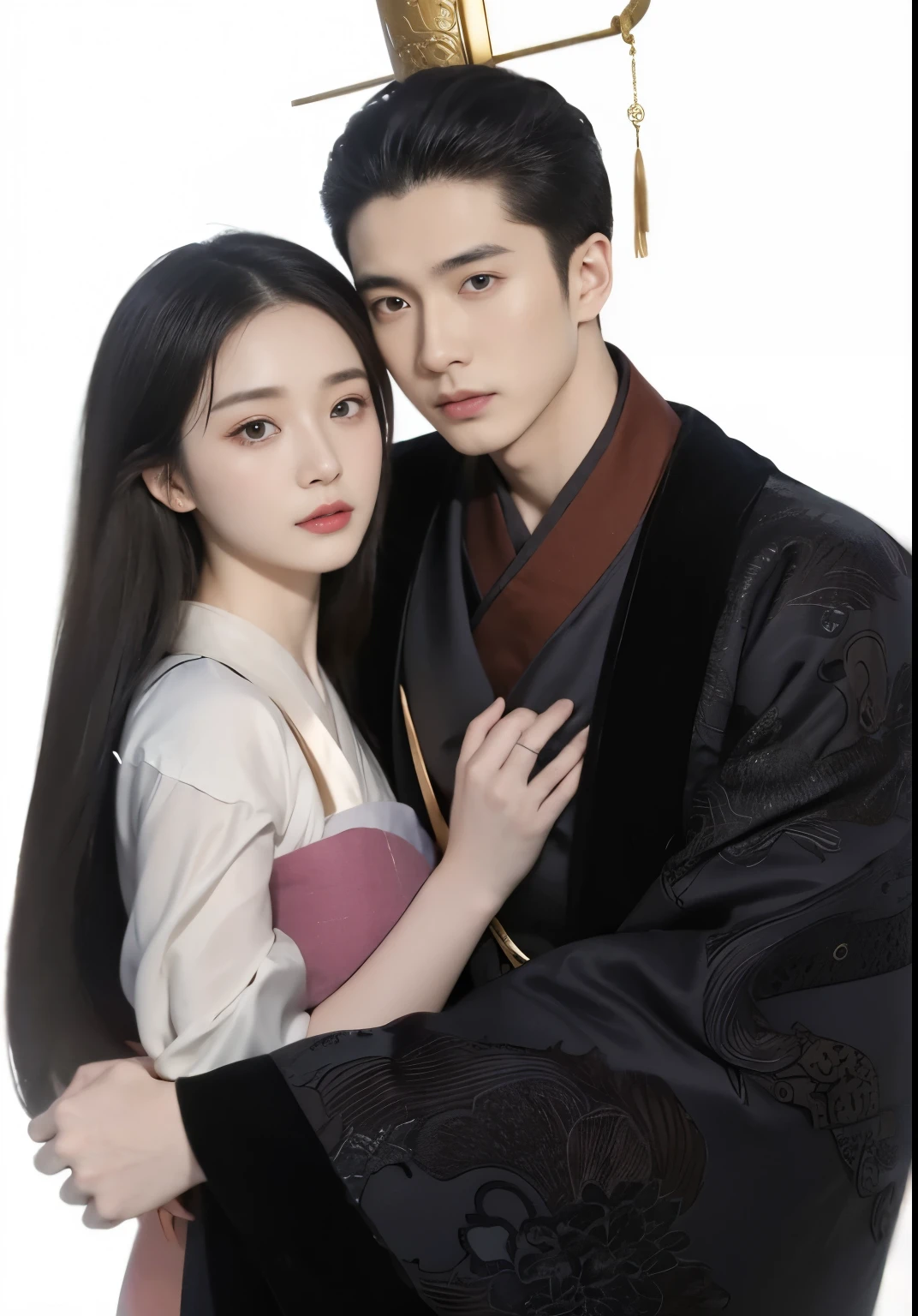 Close-up of a person hugging a woman in a kimono, Inspiration from Zhang Han, Inspiration from Guan Tao Sheng, Xi'anxia fantasy, Hess Jinyao, By Yang J, Cai Su Kun, full body Xi'anxia, Xi'anxia, High quality fan art, In the art form of the pond, By Yu Zhiding, cute couple
