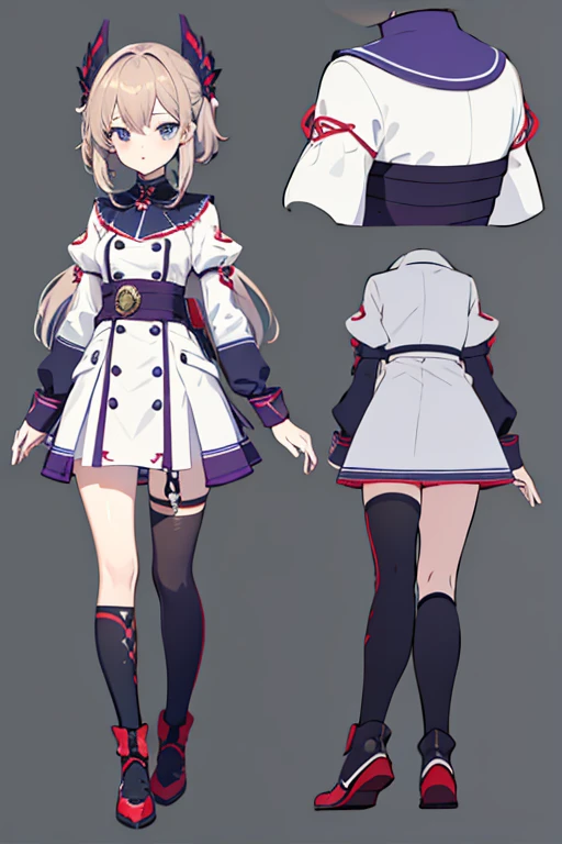 (best quality, masterpiece), 1girl, 15 yo,cute, standing girl, three view drawing, front and back and side, character sheet,full body,simple background,