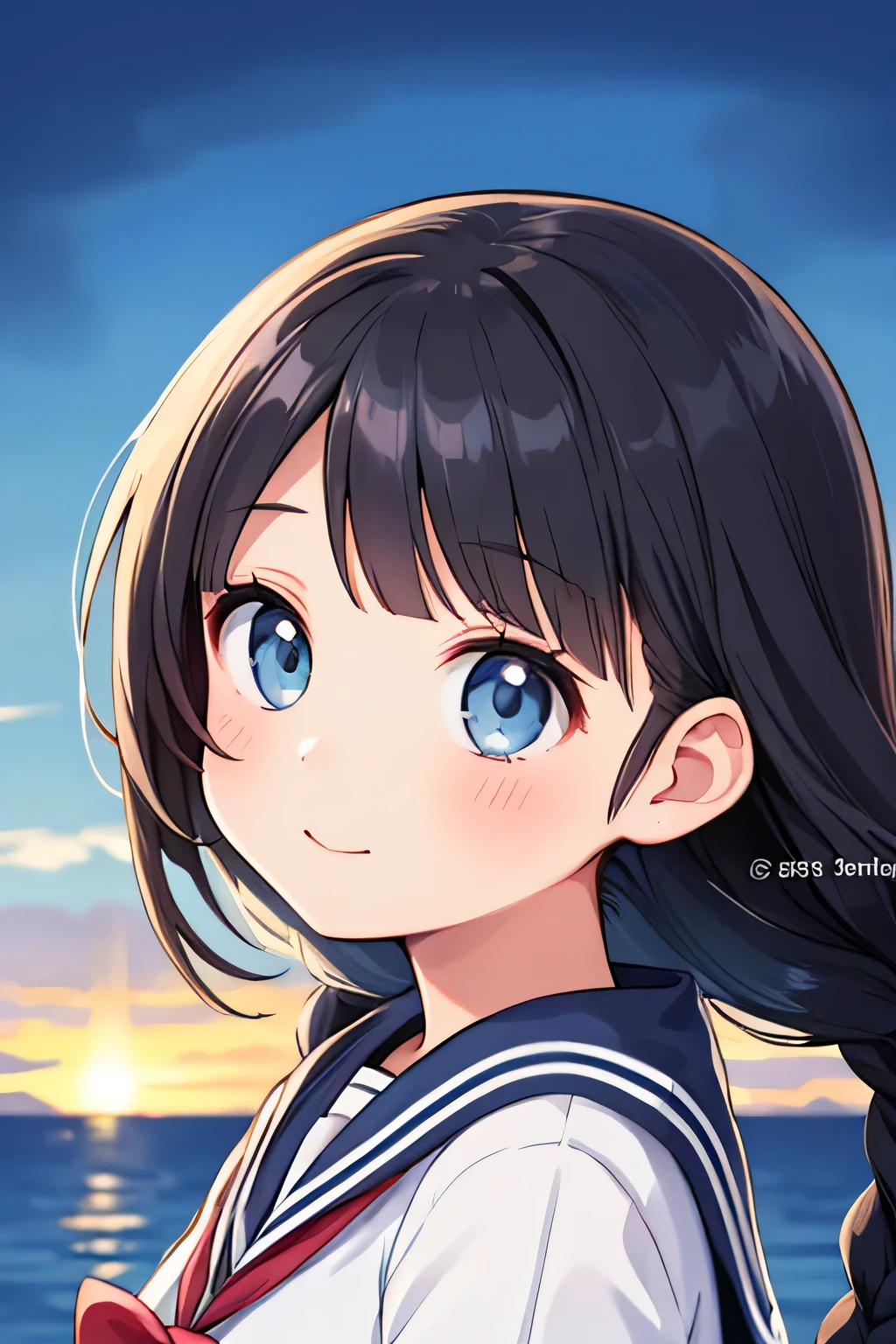 (highest quality:1.4)、High resolution、Detailed Background、(Beautiful face in every detail:1.4)、Detailed and phenomenologically correct、Realistic、Beautiful teenage girl、Black Hair、Braided long hair、Light inner color hair、Zoom in on shoulder from the side、stare at the sea、Upper body only、The wind is blowing、Feminine silhouette、cute、

(White sheer sailor suit、light blue sailor color:1.2)、Checkered pleated mini skirt、White knee-high socks、Absolute area、cute detailed eyes、

Kobe Harborland、The atmosphere is romantic at dusk.、Beautiful sea views
