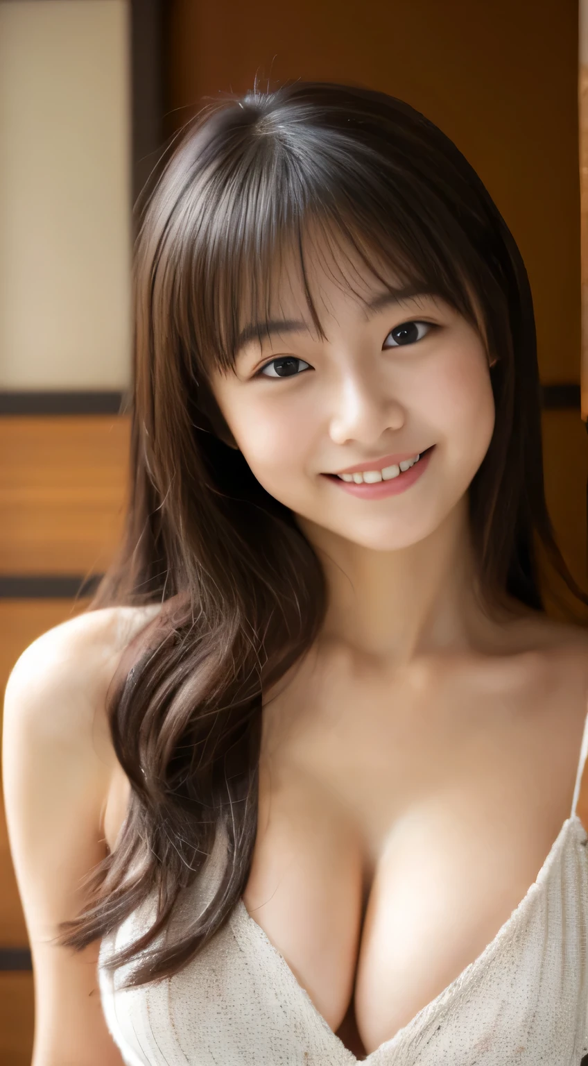 masterpiece,best quality,(Japanese ),((Beautiful girl)),cleavage,indoor,(perfect body beauty:1.2),(shy smile),beautiful teeth,