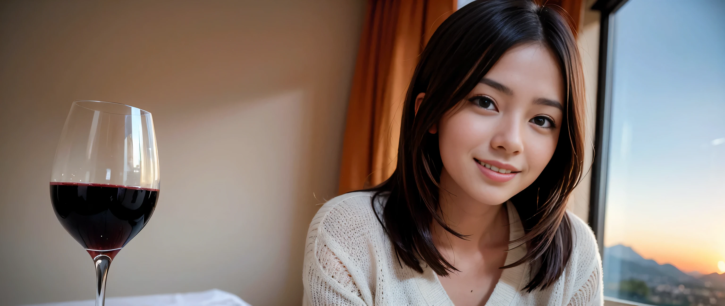 Japanese women、50 years old、Medium-haired brown hair、Wavy Hair、nude
